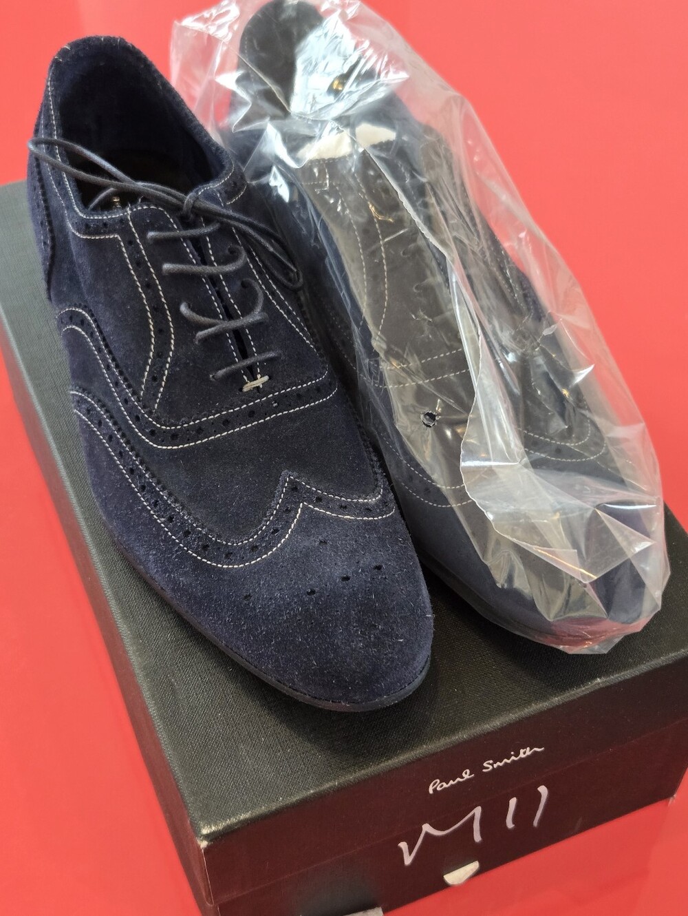PS Paul Smith Navy Suede Wingtip Derby Shoes